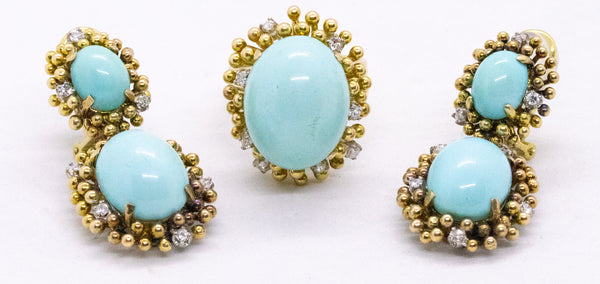 TURQUOISES & DIAMONDS SET IN 18 KT GOLD MID CENTURY