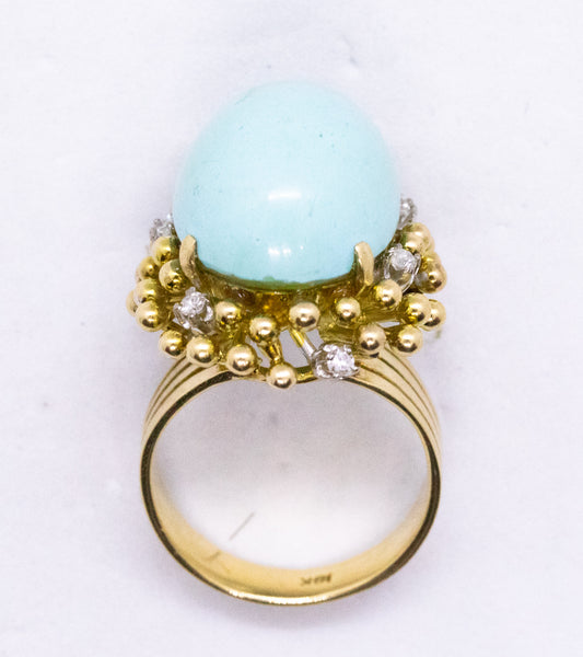TURQUOISES & DIAMONDS SET IN 18 KT GOLD MID CENTURY