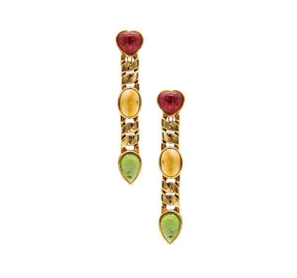 Tarquinius Italian Dangle Drop Earrings In 18Kt Yellow Gold With 51.75 Ctw Tourmalines