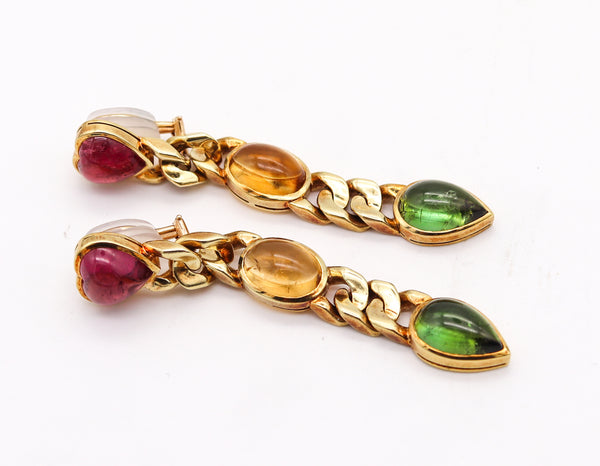 Tarquinius Italian Dangle Drop Earrings In 18Kt Yellow Gold With 51.75 Ctw Tourmalines