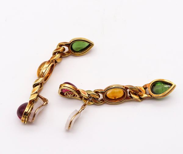 Tarquinius Italian Dangle Drop Earrings In 18Kt Yellow Gold With 51.75 Ctw Tourmalines