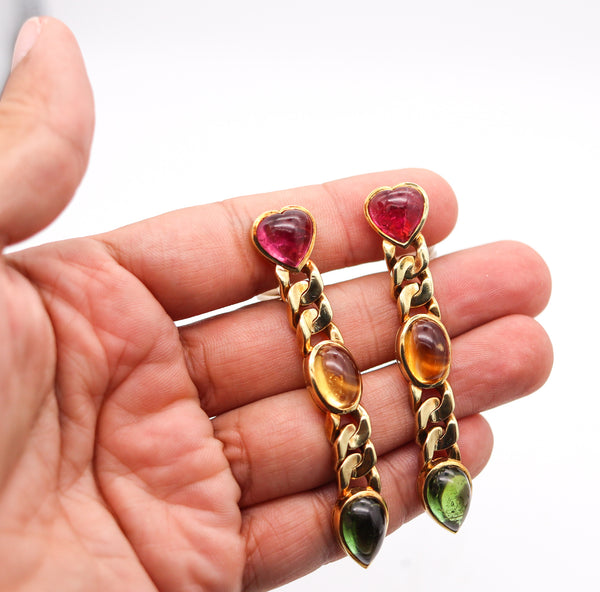Tarquinius Italian Dangle Drop Earrings In 18Kt Yellow Gold With 51.75 Ctw Tourmalines