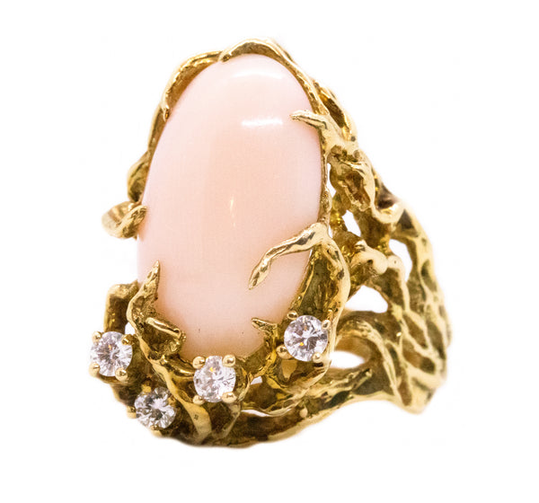 ARTHUR KING 18 KT GOLD RING WITH CORAL AND DIAMONDS