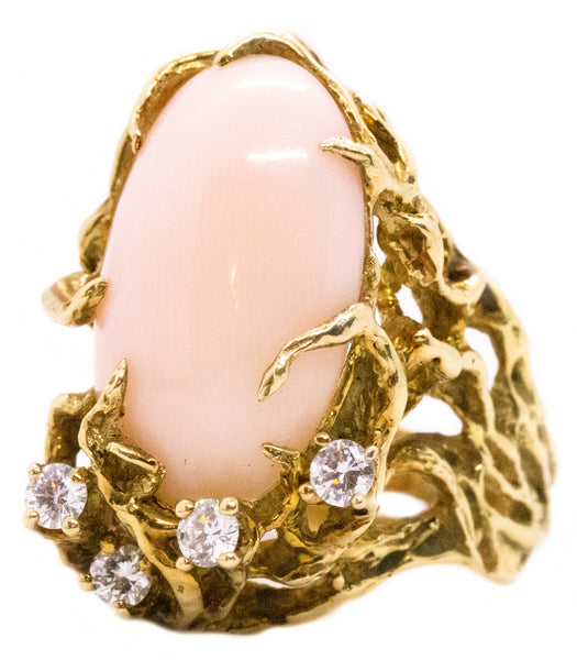 ARTHUR KING 18 KT GOLD RING WITH CORAL AND DIAMONDS