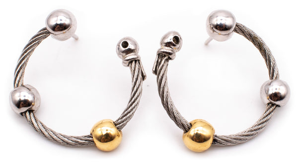 PHILIPPE CHARRIOL PARIS 18 KT GOLD AND CABLE HOOP EARRINGS
