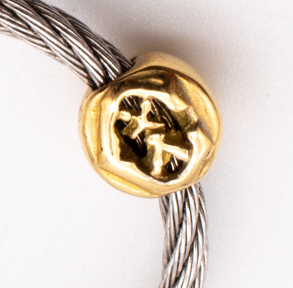 PHILIPPE CHARRIOL PARIS 18 KT GOLD AND CABLE HOOP EARRINGS