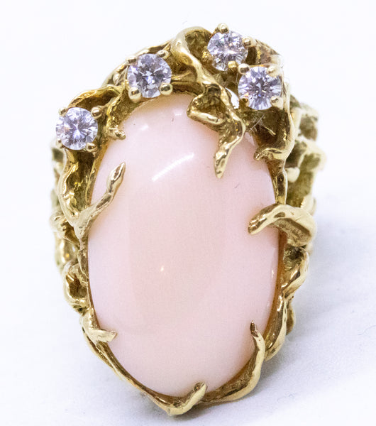 ARTHUR KING 18 KT GOLD RING WITH CORAL AND DIAMONDS