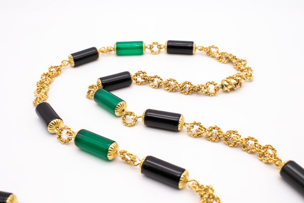 RETRO MID CENTURY 18 KT SAUTOIR WITH GREEN CHRYSOPRASE AND ONYX