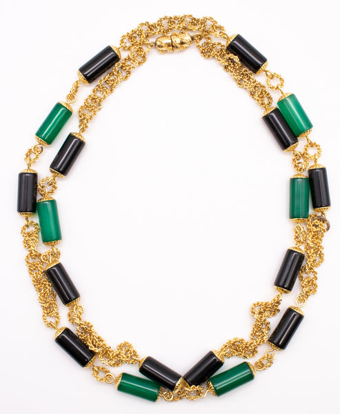 RETRO MID CENTURY 18 KT SAUTOIR WITH GREEN CHRYSOPRASE AND ONYX