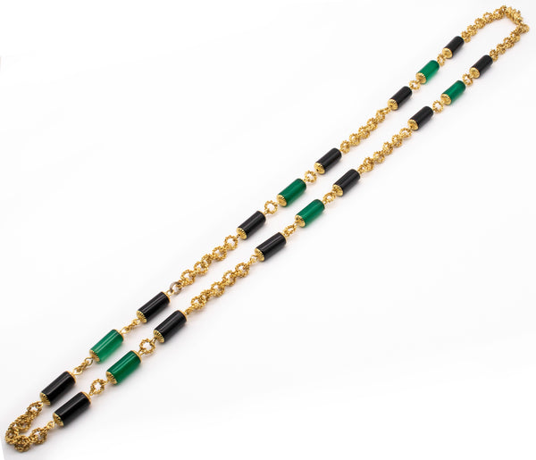 RETRO MID CENTURY 18 KT SAUTOIR WITH GREEN CHRYSOPRASE AND ONYX