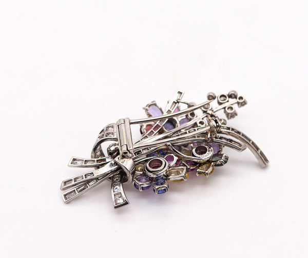 PAUL FLATO 1940 Deco Retro Brooch In Platinum With 27.09 Ctw Color Sapphires And VVS Diamonds