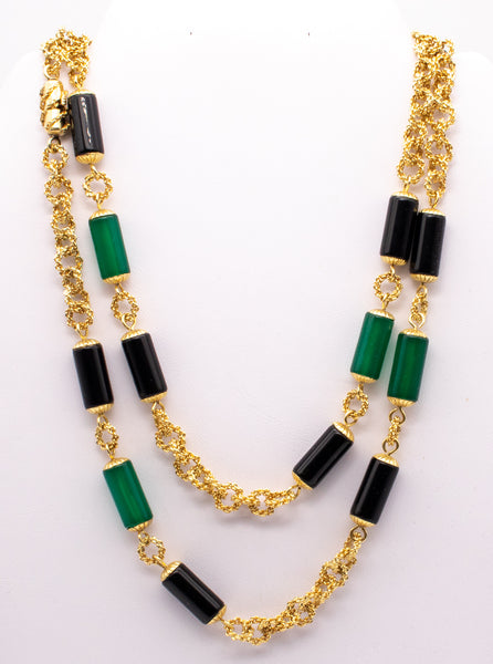 RETRO MID CENTURY 18 KT SAUTOIR WITH GREEN CHRYSOPRASE AND ONYX
