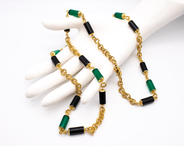 RETRO MID CENTURY 18 KT SAUTOIR WITH GREEN CHRYSOPRASE AND ONYX