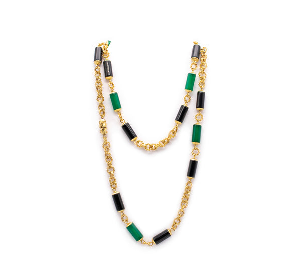 RETRO MID CENTURY 18 KT SAUTOIR WITH GREEN CHRYSOPRASE AND ONYX