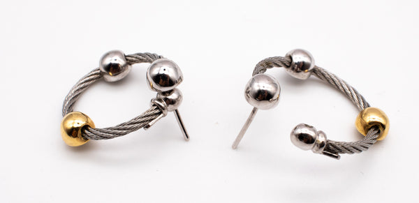 PHILIPPE CHARRIOL PARIS 18 KT GOLD AND CABLE HOOP EARRINGS