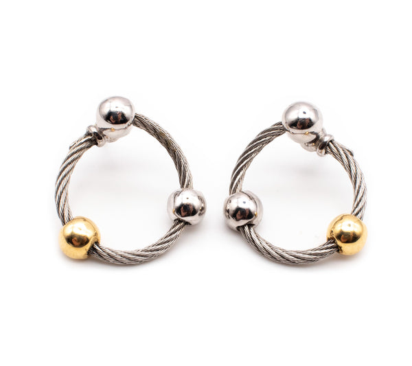 PHILIPPE CHARRIOL PARIS 18 KT GOLD AND CABLE HOOP EARRINGS
