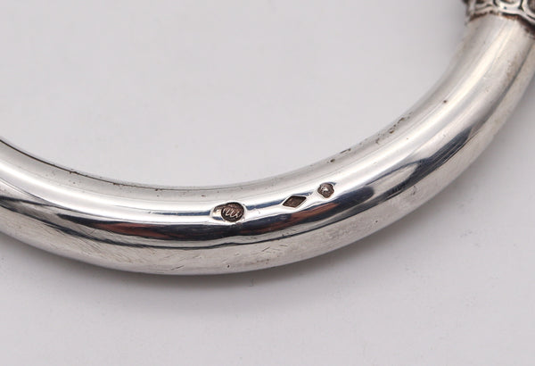 -French Etruscan Revival Rams Bracelet Cuff In Solid .925 Sterling Silver