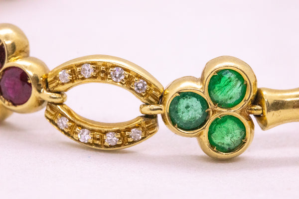 FRED OF PARIS 18 KT BRACELET WITH 7.89 Ctw RUBY, EMERALDS & DIAMONDS