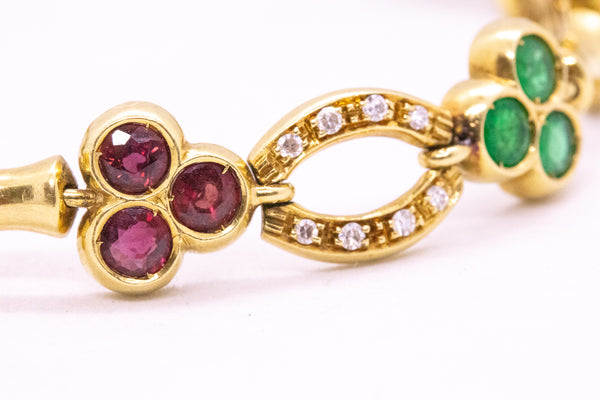 FRED OF PARIS 18 KT BRACELET WITH 7.89 Ctw RUBY, EMERALDS & DIAMONDS