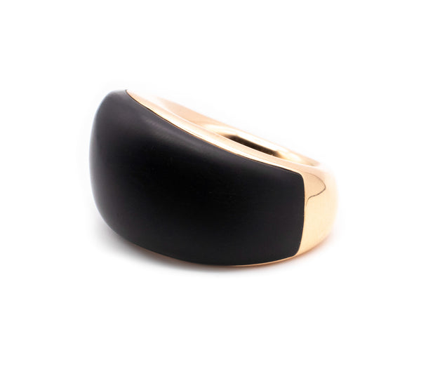 CARL BUCHERER SWISS 18 KT ROSE GOLD MODERNIST RING WITH CARVED EBONY
