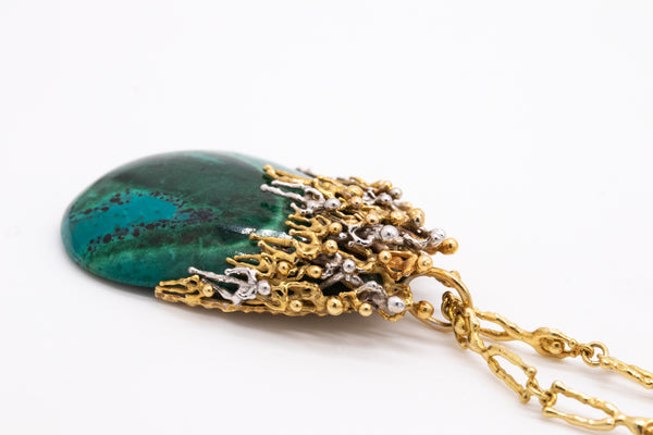 STUART DEVLIN 1973 LONDON RARE "PEOPLES" NECKLACE  IN 18 KT GOLD WITH AZUR-MALACHITE