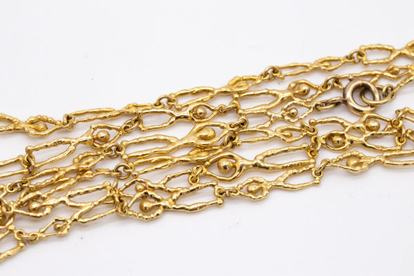 STUART DEVLIN 1973 LONDON RARE "PEOPLES" NECKLACE  IN 18 KT GOLD WITH AZUR-MALACHITE