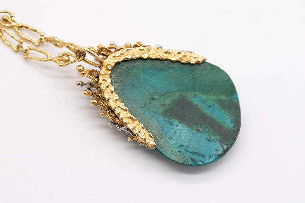 STUART DEVLIN 1973 LONDON RARE "PEOPLES" NECKLACE  IN 18 KT GOLD WITH AZUR-MALACHITE
