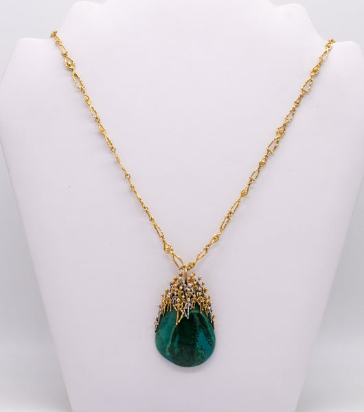 STUART DEVLIN 1973 LONDON RARE "PEOPLES" NECKLACE  IN 18 KT GOLD WITH AZUR-MALACHITE