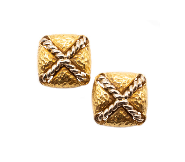TIFFANY & CO 1960'S RETRO 18 KT GOLD BOLD TEXTURED EARRINGS