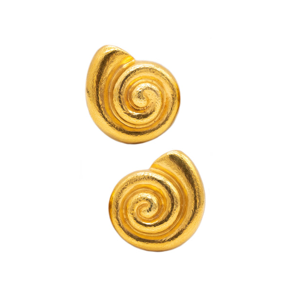 ZOLOTAS GREECE VINTAGE SWIRL EARCLIPS IN HAMMERED 18 KT YELLOW GOLD