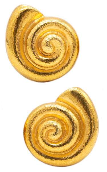 ZOLOTAS GREECE VINTAGE SWIRL EARCLIPS IN HAMMERED 18 KT YELLOW GOLD