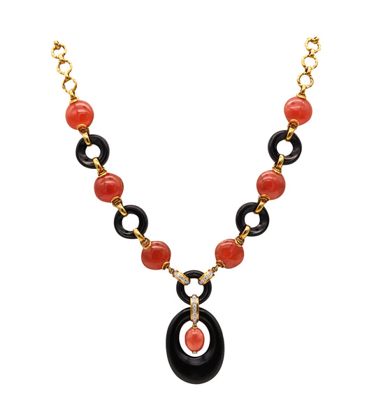 European 1970 Modernist Necklace In 18Kt Gold With 176.25 Ctw In Rhodochrosite And Diamonds