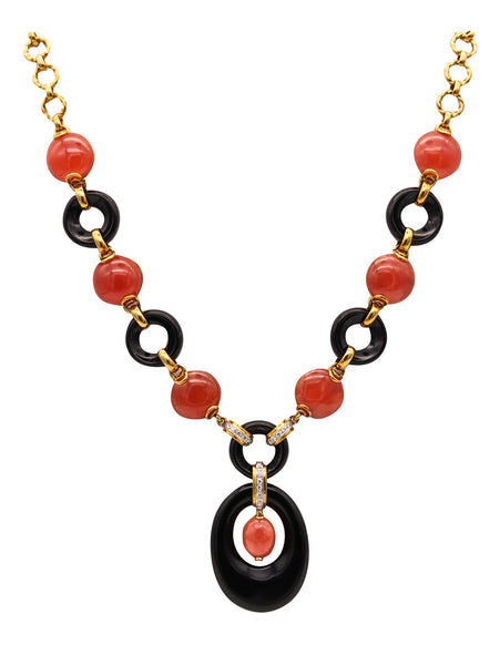 European 1970 Modernist Necklace In 18Kt Gold With 176.25 Ctw In Rhodochrosite And Diamonds