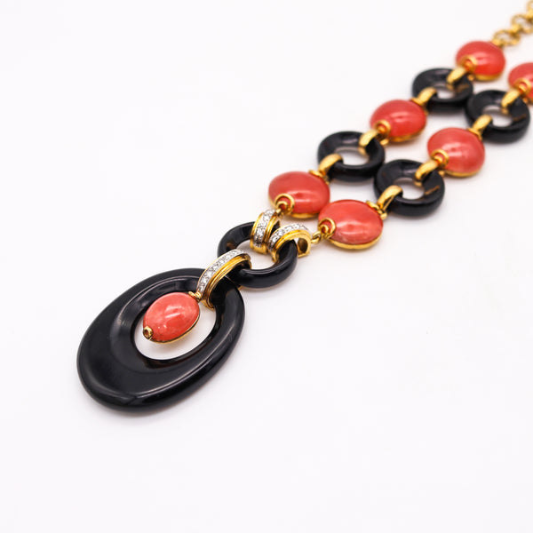 European 1970 Modernist Necklace In 18Kt Gold With 176.25 Ctw In Rhodochrosite And Diamonds