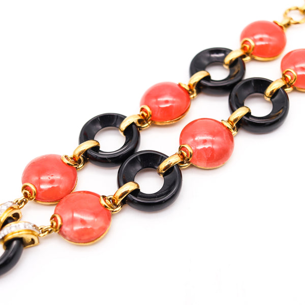 European 1970 Modernist Necklace In 18Kt Gold With 176.25 Ctw In Rhodochrosite And Diamonds
