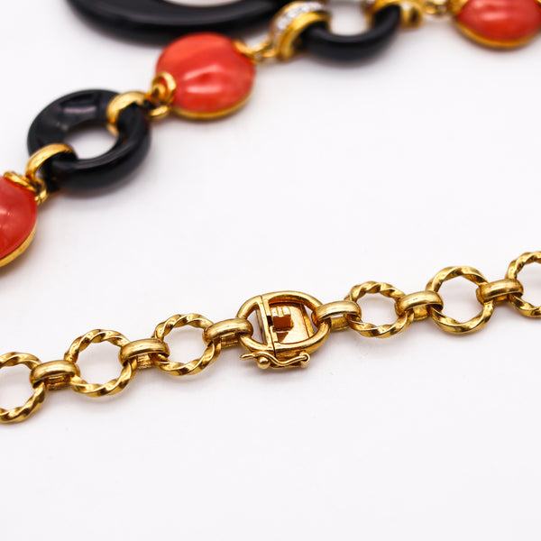 European 1970 Modernist Necklace In 18Kt Gold With 176.25 Ctw In Rhodochrosite And Diamonds