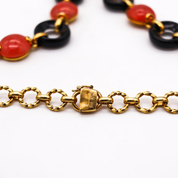 European 1970 Modernist Necklace In 18Kt Gold With 176.25 Ctw In Rhodochrosite And Diamonds