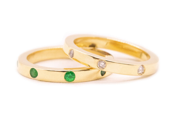 DAVID WEBB 18 KT RINGS DUO WITH EMERALDS & DIAMONDS