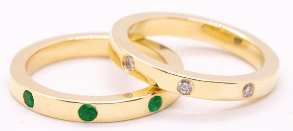 DAVID WEBB 18 KT RINGS DUO WITH EMERALDS & DIAMONDS
