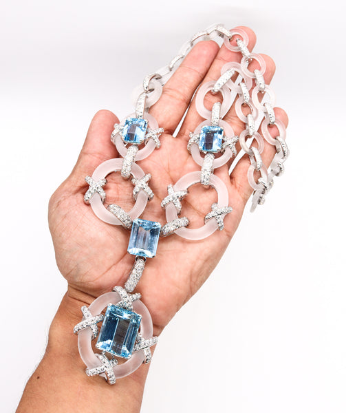 Kutchinsky London 1970 Convertible Collar In Platinum With 154.2 Cts In Diamonds Aquamarines & Rock Quartz