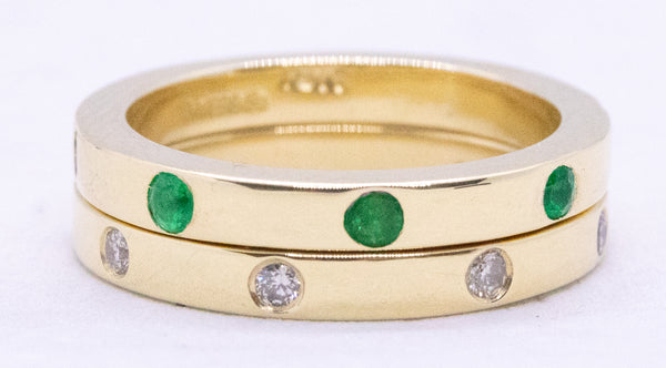 DAVID WEBB 18 KT RINGS DUO WITH EMERALDS & DIAMONDS