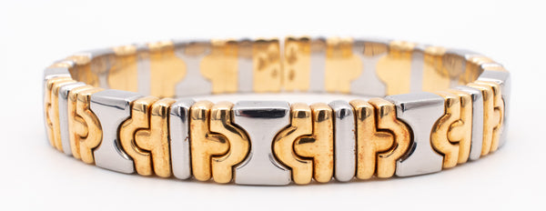 BVLGARI, ITALY TWO TONES PARENTESI BRACELET CUFF IN 18 KT GOLD & STEEL