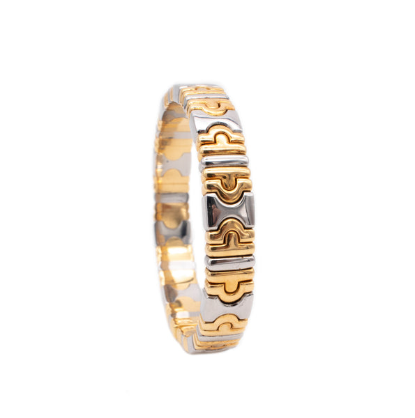 BVLGARI, ITALY TWO TONES PARENTESI BRACELET CUFF IN 18 KT GOLD & STEEL