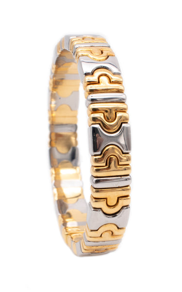 BVLGARI, ITALY TWO TONES PARENTESI BRACELET CUFF IN 18 KT GOLD & STEEL