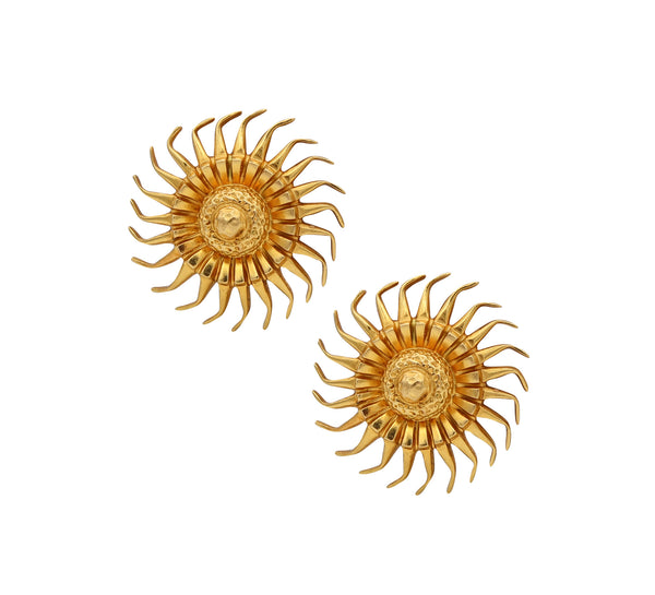 Lalaounis 1970 Hellenistic Sun Burst Clips Earrings In Solid 18Kt Yellow Gold