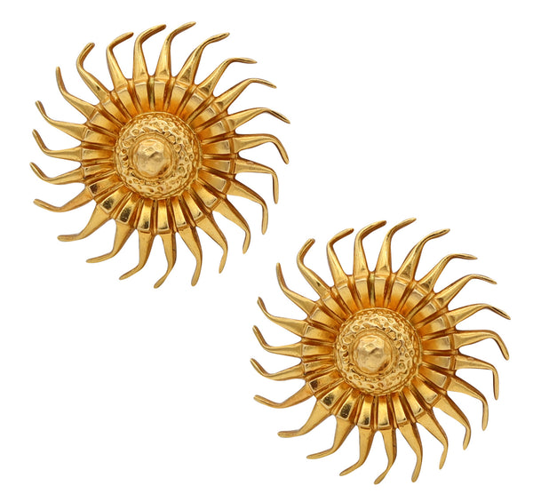 Lalaounis 1970 Hellenistic Sun Burst Clips Earrings In Solid 18Kt Yellow Gold