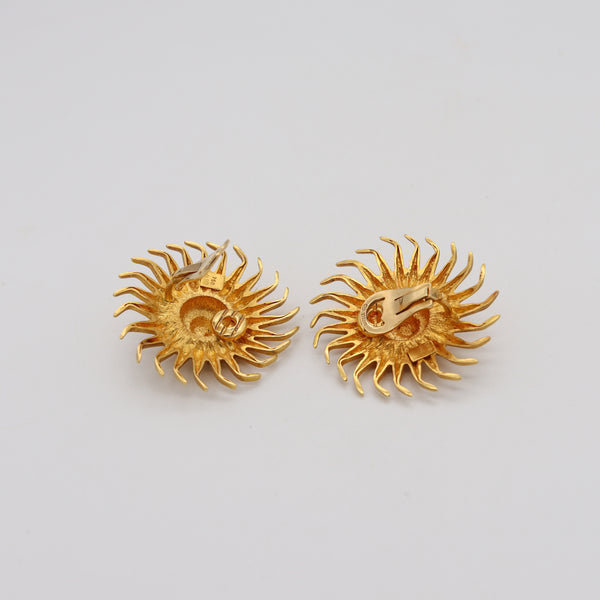Lalaounis 1970 Hellenistic Sun Burst Clips Earrings In Solid 18Kt Yellow Gold