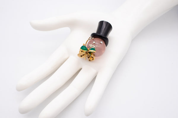 JEAN BOUTON PARIS 1960 MR. MONOPOLY BROOCH 18KT GOLD WITH GEMSTONES