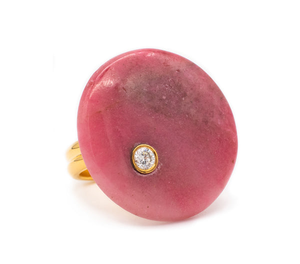 DESIGNER MODERNIST 14 KT GEOMETRIC RING WITH A DIAMOND AND RHODOCHROSITE