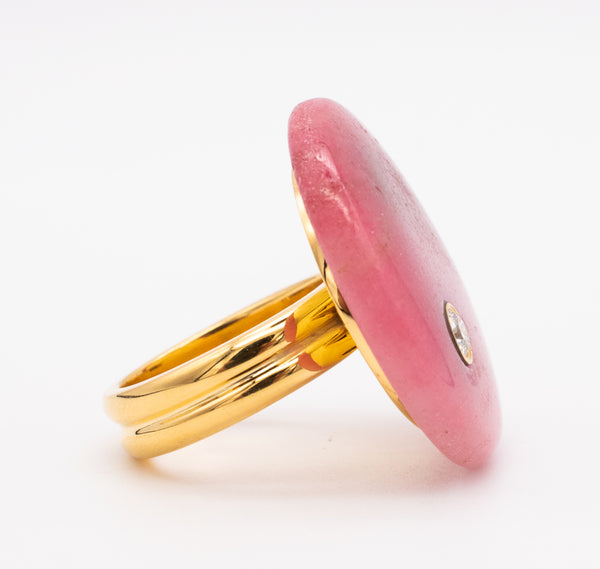 DESIGNER MODERNIST 14 KT GEOMETRIC RING WITH A DIAMOND AND RHODOCHROSITE